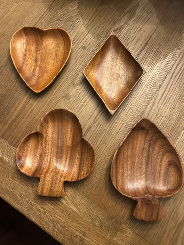 Wooden Heart, Club, Diamond, and Spade Tray Set
